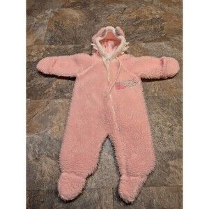 Vintage Sears Newborn Pink Fluffy Soft Cat Zip Up Footie One Piece